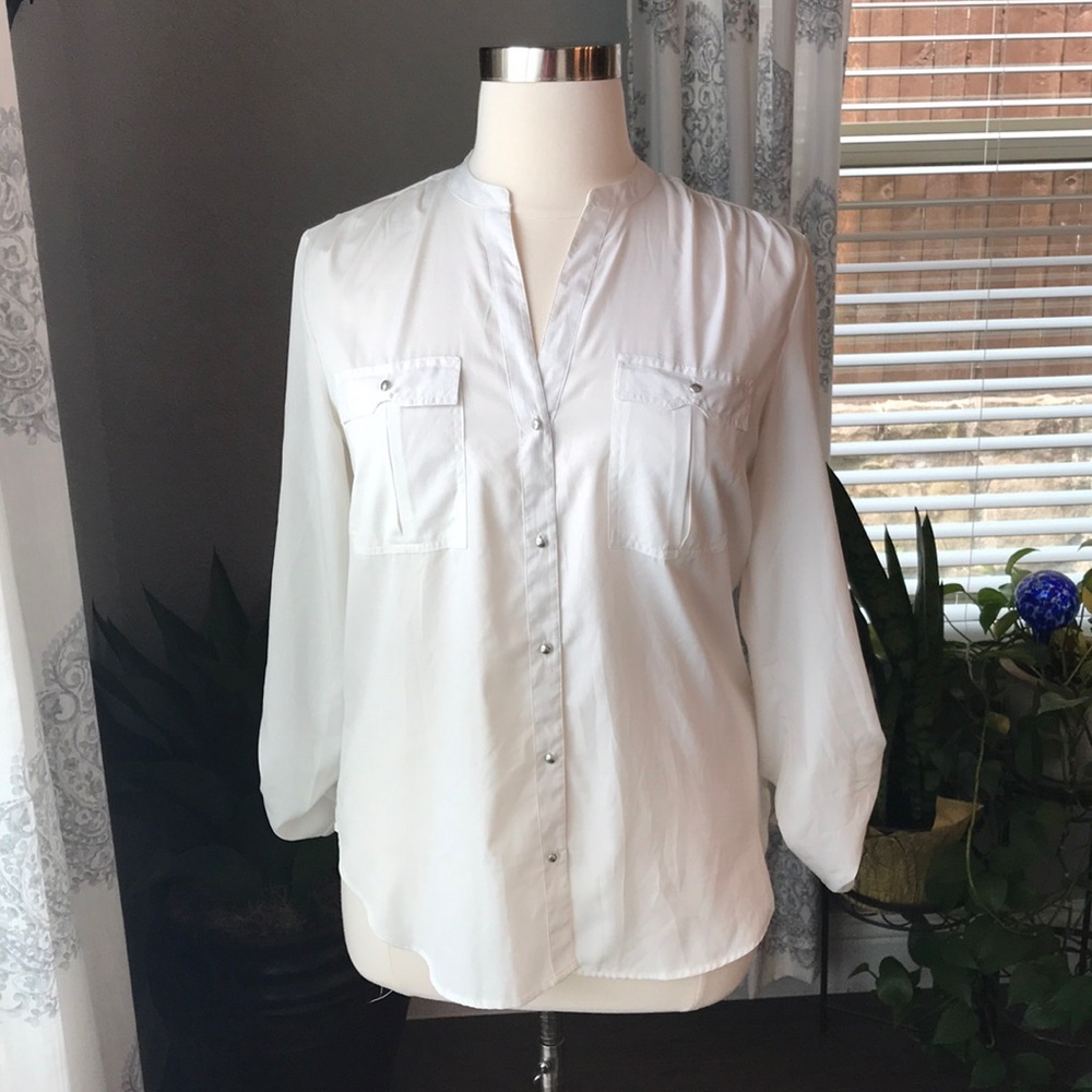 🛍️SALE🛍️ Nine West Long Sleeve Button Down Dress Shirt White Large